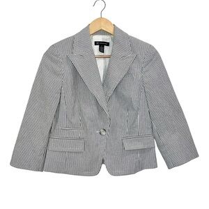 INC International Concepts Cropped Seersucker Blazer Grey & White Stripe